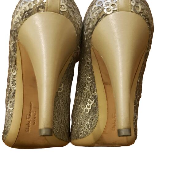 Salvatore Ferragamo Fabina silver sequin heels size 7 - Picture 7 of 10